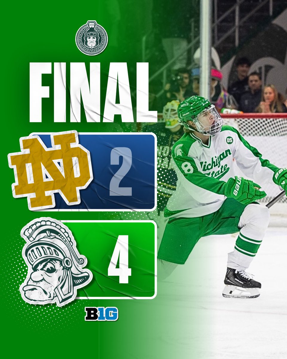 Michigan State gets by Notre Dame tonight on the ice in Big Ten hockey action. 🚨