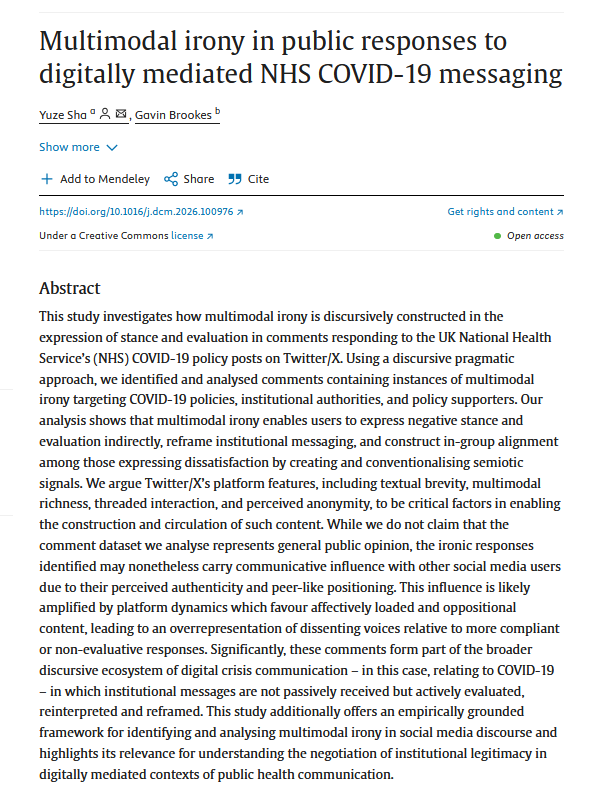 Discourse, Context and Media tweet media