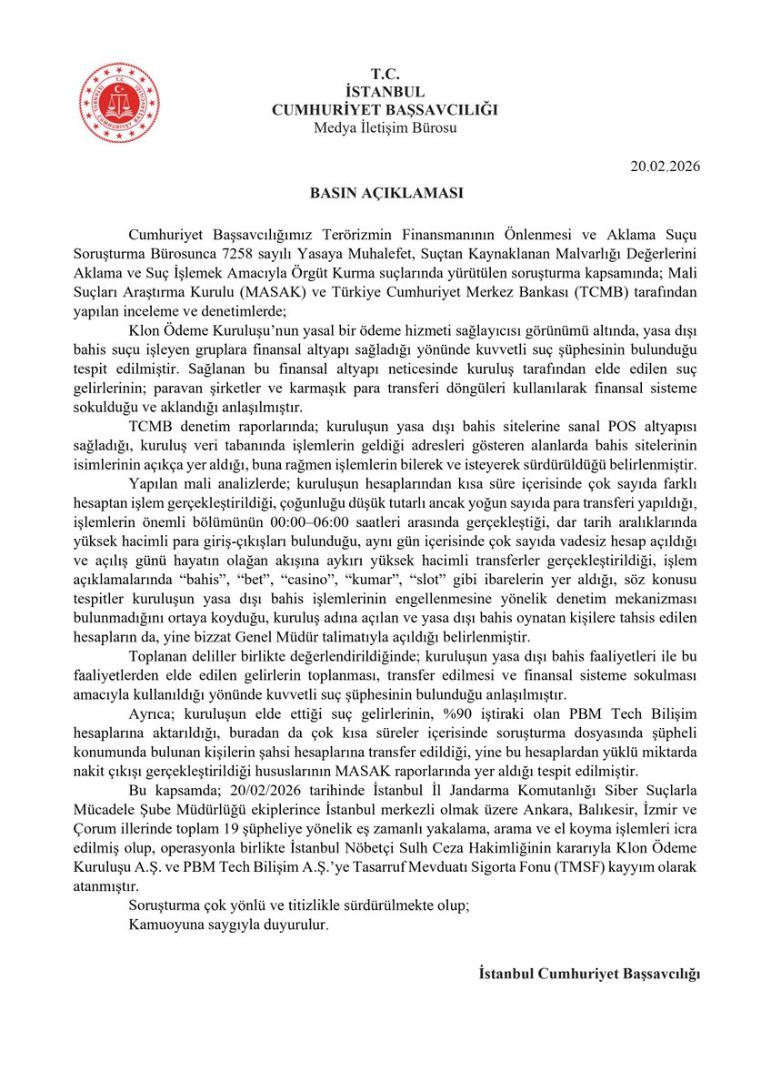 İstanbul Cumhuriyet Başsavcılığı tweet media