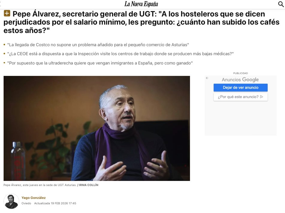 🗞️ENTREVISTA | Pepe Álvarez (@sg_ugt), sec. gral #UGT para <a href="/lanuevaespana/">La Nueva España</a>, analizando la actualidad económica, sectorial y laboral de nuestro país y de Asturias

🔗Léelo lne.es/asturias/2026/…