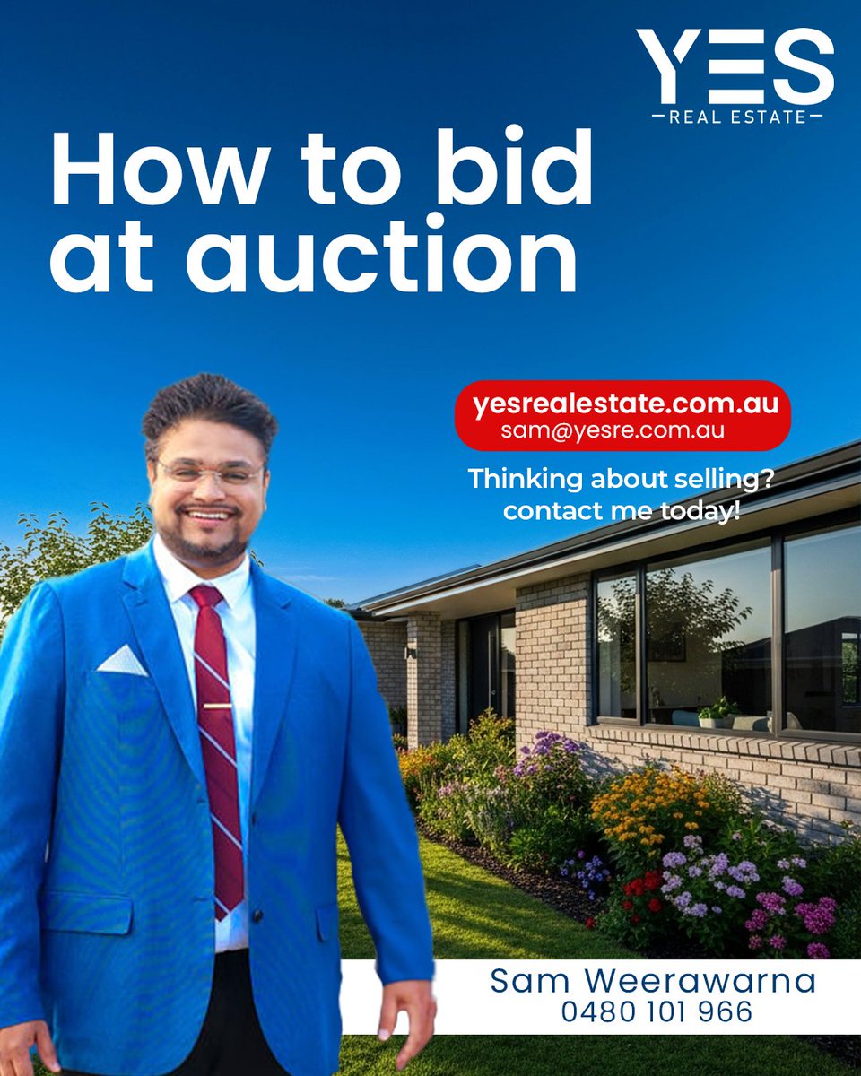 YESRealEstateAu's tweet image. 🎯 𝗛𝗢𝗪 𝗧𝗢 𝗕𝗜𝗗 𝗔𝗧 𝗔𝗨𝗖𝗧𝗜𝗢𝗡

Auctions can be fast-paced and emotional, but the right strategy gives you control. 

☎ 𝗬𝗘𝗦 𝗥𝗲𝗮𝗹 𝗘𝘀𝘁𝗮𝘁𝗲 | 1300 032 669
🌐 yesrealestate.com.au

#YesRealEstateAustralia #realestate #AuctionTips #BidSmart #melbourne