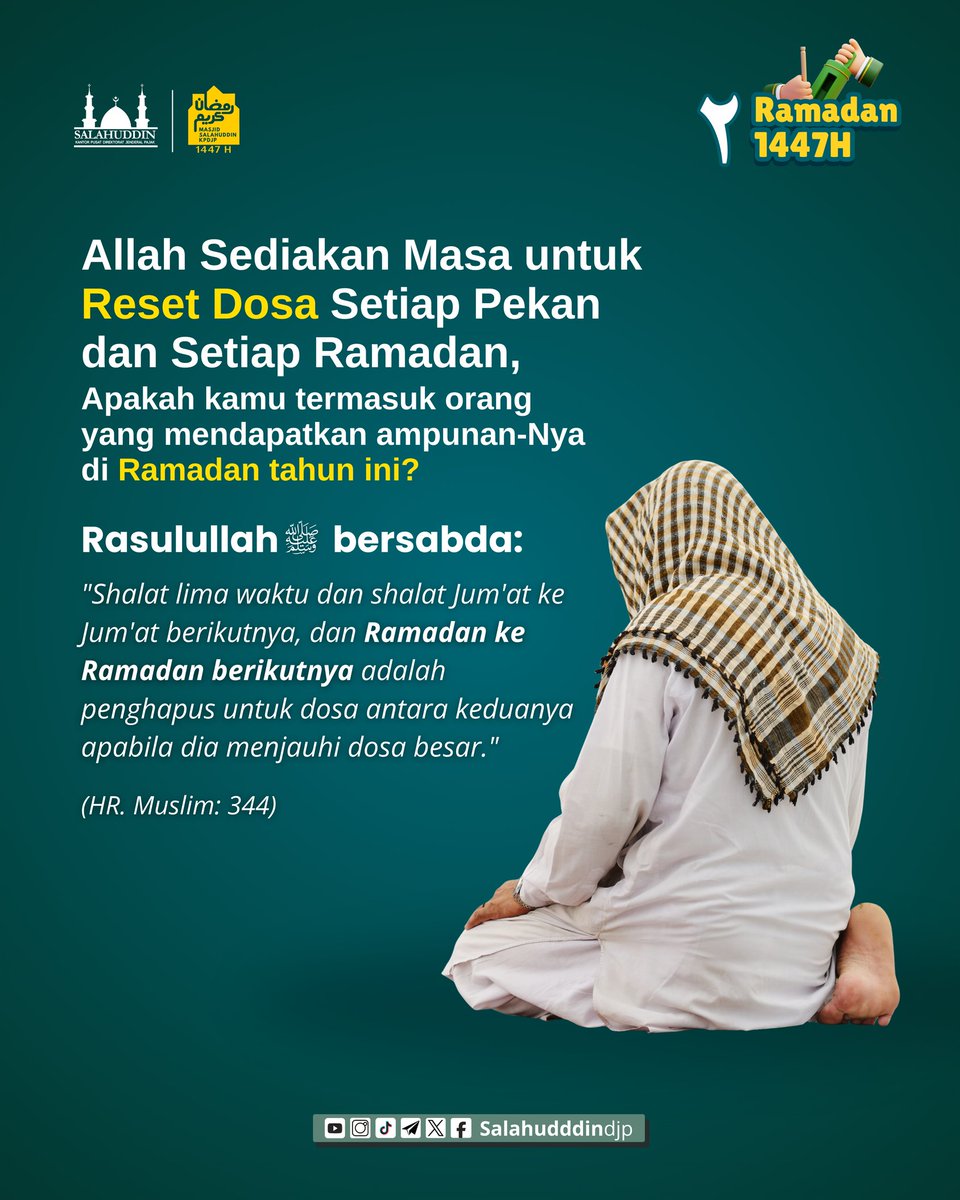 Allah ﷻ begitu sayang kepada hamba-Nya.
Dia sediakan waktu-waktu istimewa untuk kita kembali, memperbaiki diri, dan menghapus dosa-dosa yang lalu.
#Ramadan1447H #salahuddindjp #DJPBeriman