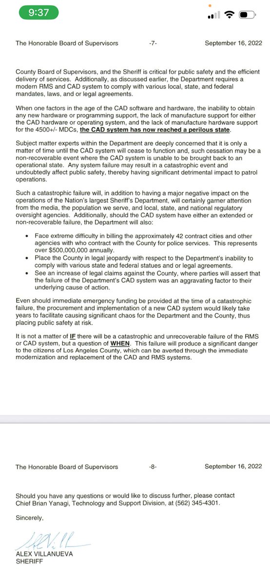 AlexVilanueva33's tweet photo. BREAKING: LA County’s 911 and CAD system failing yet again.  What’s predictable is preventable - both the @LACountyBOS and their puppet Luna were warned for years of this.  Here is a big receipt:
#FactsMatter https://t.co/AKdxC7x3qC
