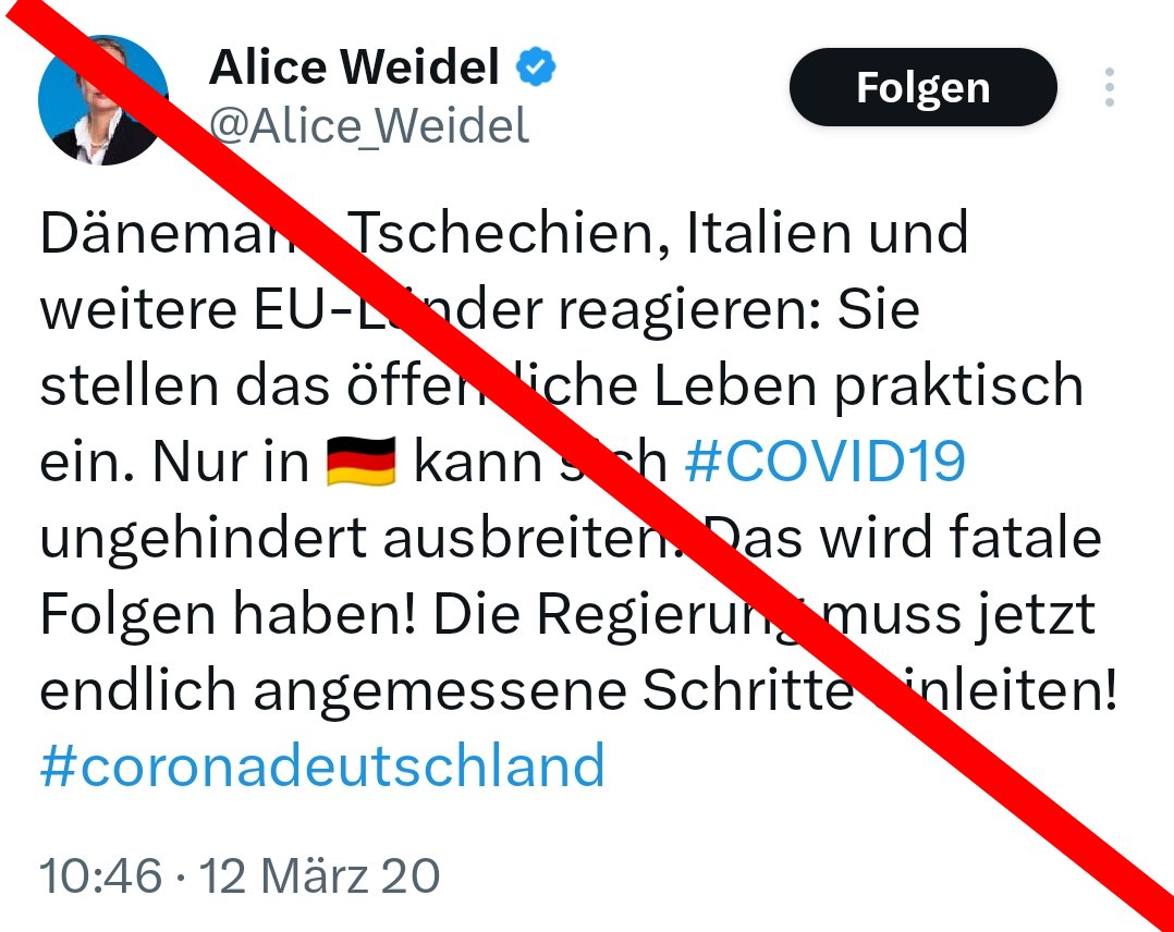 PIRATEN_Saar's tweet image. Wie würden diejenigen reagieren, die wissenschaftliche #Corona-Maßnahmen als "Corona-Faschismus" bezeichnen, wenn sie wüssten, dass Weidel, Ikone der heutigen "Corona-Leugner"-Partei, vor 6 Jahren die Einstellung des öffentlichen Lebens zum Schutz vor #COVID19 forderte? #PIRATEN