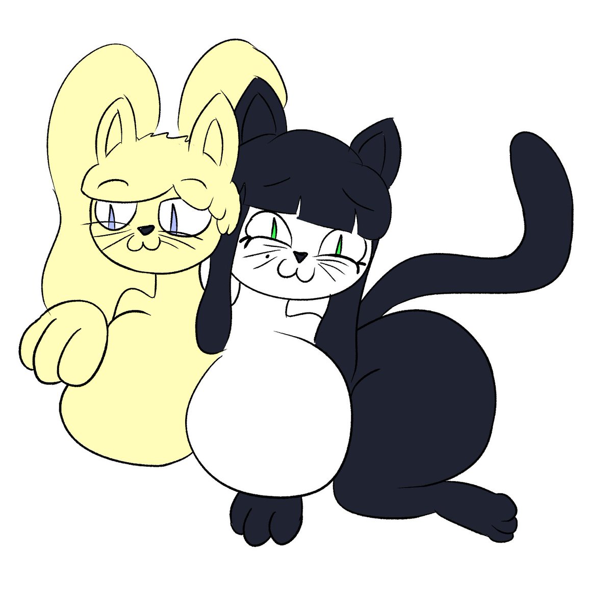 Haven't played it yet buuuuut I watched <a href="/TheLovelyVocal/">TheLovelyVocal 🔞</a> play some Mewgenics and I reaaaallly like it! Here's us as cats with a lovely pair of honkers