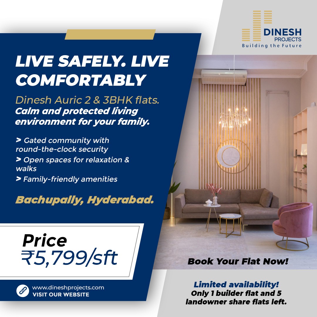 DineshProjects's tweet photo. Live Safely. Live Comfortably.

2 &amp; 3 BHK apartments at Dinesh Auric, where peace, safety, and modern living come together. 
💰 Price: ₹5,799/SFT

Only a few flats left

👉 Visit: https://t.co/ZmDOtJDMNr
#DineshProjects #2BHKForSale #3BHKForSale #ApartmentsForSale #FlatForSale https://t.co/julwjevfTV