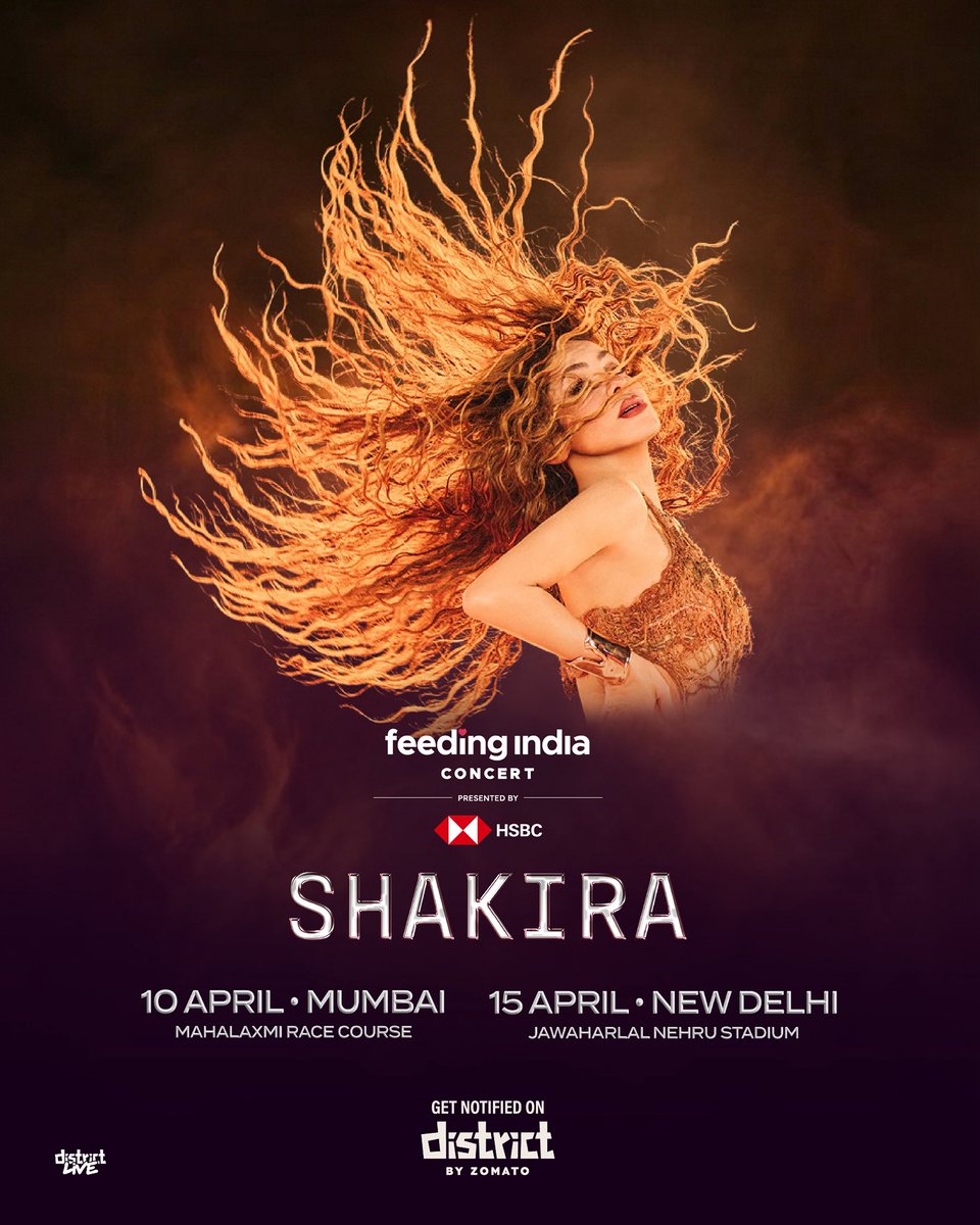 SHAKIRA SHAKIRA

The voice. The moves. The anthems that defined generations.
India, get ready to watch SHAKIRA Live.🇮🇳💃

Tap “Notify Me” to know when the tickets drop👀

Get notified on link.district.in/DSTRKT/FIC2026…

<a href="/FeedingIndia/">Feeding India</a> <a href="/shakira/">Shakira</a>