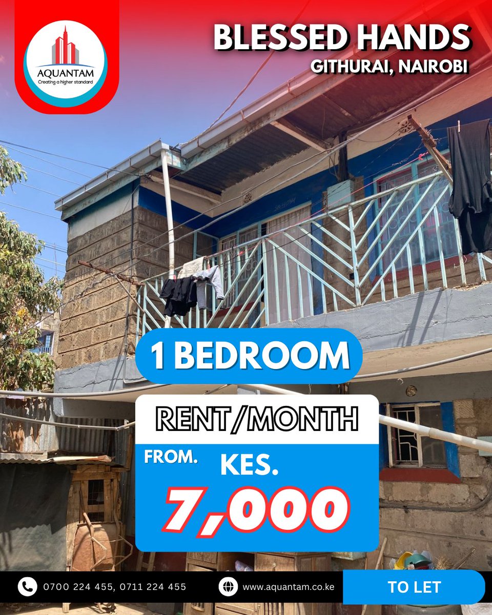 AquantamGroup's tweet image. Single Rooms &amp;amp; 1 Bedrooms To Let in Githurai 45 🏠
1 Bedrooms starting from 7,000 (Negotiable)
📍 Near Railway Station
📌 Maps: maps.app.goo.gl/T1g5qNWFjH7wJq…
📞 0700224455 / 0711224455
#Githurai45 #ToLet #AffordableHousing