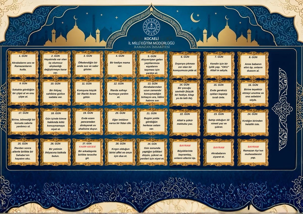 Ramazan berekettir, paylaşmaktır. 
#HayırlıRamazanlar    

<a href="/tcmeb/">Millî Eğitim Bakanlığı</a> <a href="/kocaelivaliligi/">TC Kocaeli Valiliği</a> <a href="/Yusuf__Tekin/">Yusuf Tekin</a> <a href="/meb_dhgm/">Destek Hizmetleri Genel Müdürlüğü</a> <a href="/ozkan_meb/">Özkan AVCI</a> <a href="/mebisgb/">İşyeri Sağlık ve Güvenlik Birimi Daire Başkanlığı</a> <a href="/emrullahaydin25/">Emrullah Aydın</a> <a href="/memkocaeli/">Kocaeli Millî Eğitim Müdürlüğü</a> <a href="/hayatiozturk41/">Hayati Öztürk</a>