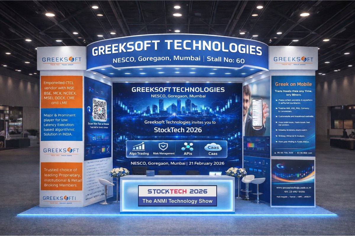 GTPL_Greeksoft's tweet photo. 🚀 Meet @GTPL_Greeksoft at @AnmiWirc #StockTech2026

📅 21 Feb 2026
📍 NESCO, Goregaon, Mumbai
🎪 Stall 60

Explore next-gen trading tech, APIs &amp; risk solutions. 
Let’s connect!

#Greeksoft #ANMI #FinTech #AlgoTrading #MumbaiEvents #Stocktech https://t.co/g9oS05BOAQ