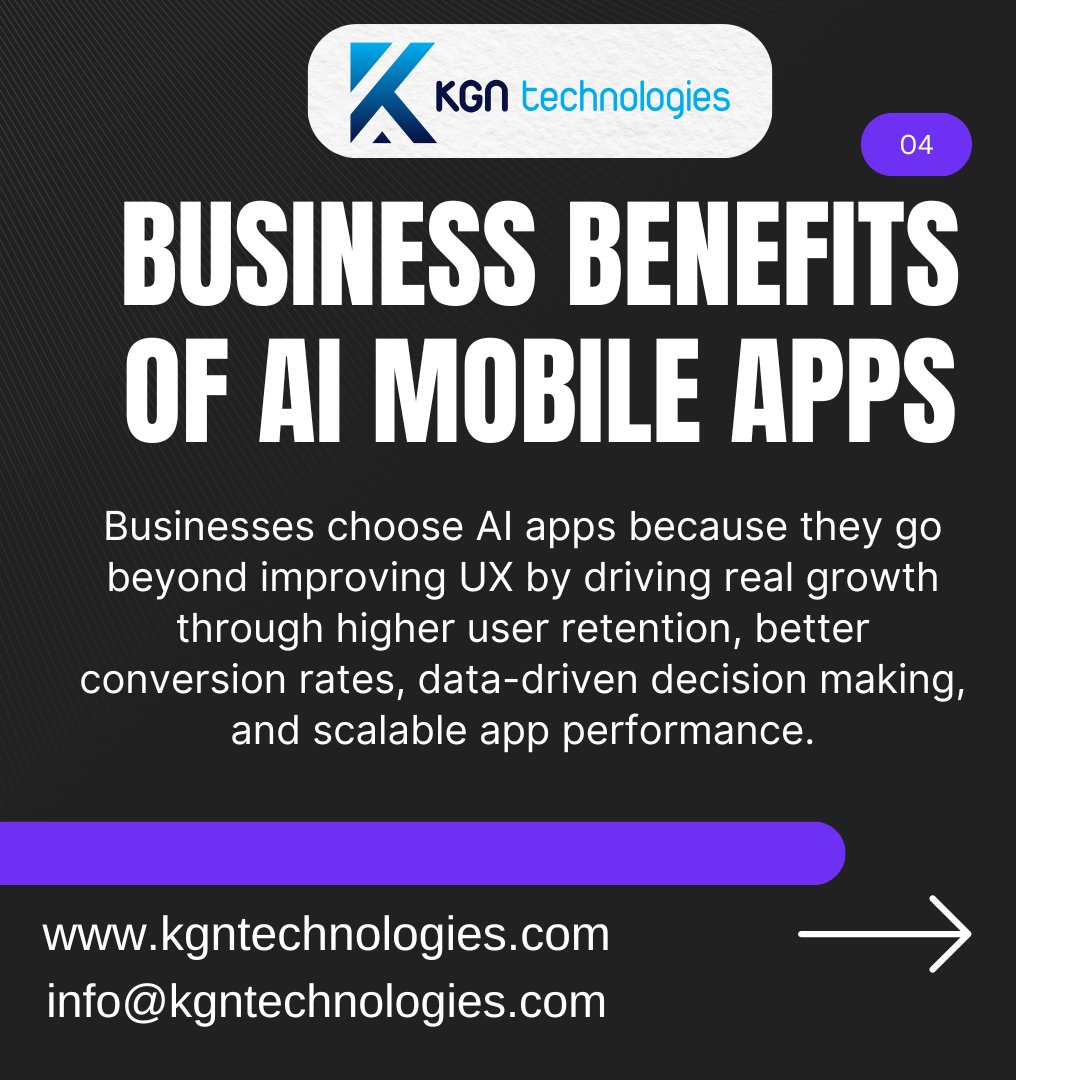 AI-powered mobile apps are changing user engagement.

1. Personalized experiences
2. Predictive actions
3. AI chatbots
4. Smart notifications

Smarter apps = Higher retention + More conversions

Develop scalable, AI-driven mobile apps with KGN Technologies.

🌐