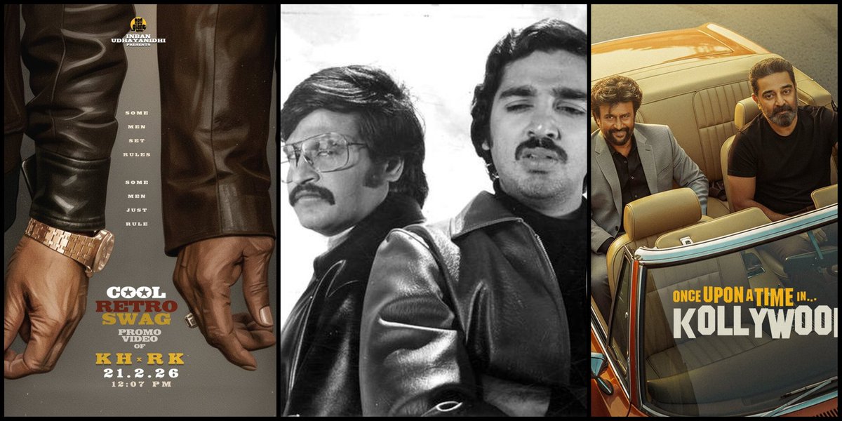 iammoviebuff007's tweet photo. #KHxRK - Looks like #Nelson is gonna recreate this Fan made in Retro Style..🤩🔥 It's gonna be an Absolute Treat to witness both Legends' Swag together..⭐

Superstar #Rajinikanth x Ulaganayagan #Kamalhaasan in Vintage Look with Vintage car..💥 Also waiting for #Anirudh's Cooking in BGM..🤝