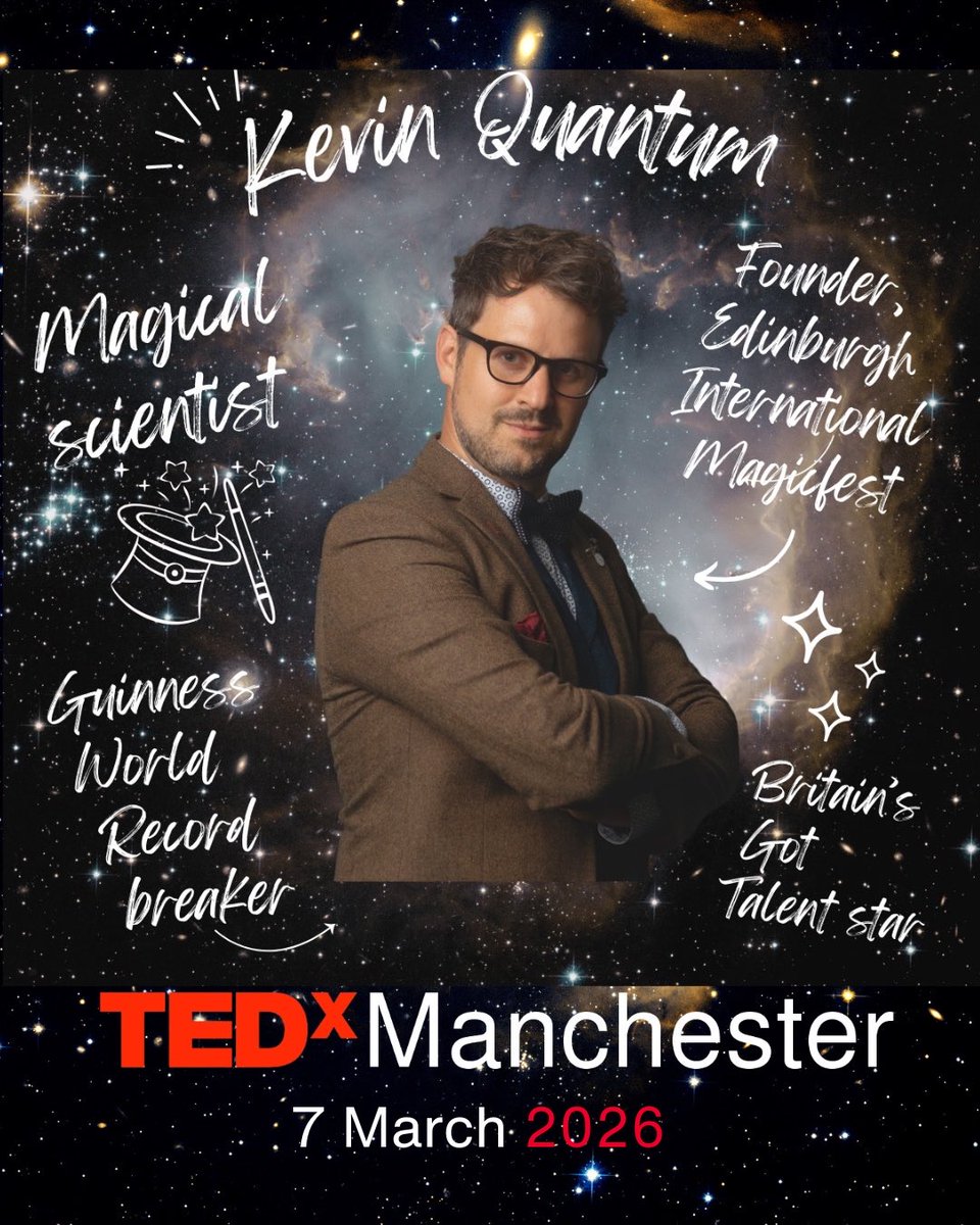 TEDxManchester's tweet photo. 🤩We are over the moon to announce our final speakers in a stellar line up of super stars for #TEDxManchester 2026.

🙌We’re thrilled to introduce:

🌟Dr Sahara Bhanot is a biotechnologist, entrepreneur, and Co-Founder & Chief Scientific Officer (CSO) of LanthaGen Bio, a startup focused on developing sustainable, synthetic biology-based rare earth metal extraction systems.

Sahara Bhanot joins us at TEDxManchester to discuss her research on how we could use biology and chemistry to create an entirely new source of these critical minerals by scavenging the scourge of e-waste around the world.

🌟Physicist-turned-magician Kevin Quantumwas trained by the best magicians in the business – Penn & Teller. He has been a magician for twenty years creating award winning productions at Fringe Festivals around the world, and a Guinness World Record breaker. His unique magic creations, saw him reach the final stages of Britain’s Got Talent and he is Artistic Director of the UK’s only magic festival; Edinburgh International Magic Festival.

Drawing on magic, psychology, writing zoom-magic-shows and real-world observation, Kevin Quantum explores how attention really works, and why noticing today requires deliberate effort rather than intuition — because when signals vanish, responsibility to notice doesn’t.

🌟Dr Sam Aaron is the creator of Sonic Pi, an internationally renowned live coding performer and science communicator. 
Described by Rolling Stone as a performer who “transcends the present,” Sam has spent over 15 years pioneering “programming as performance,” turning computer code into a visceral, live artistic medium. 

Sam comes to Manchester asking how do we engage the next generation of programmers? Could it be possible to learn the fundamentals of programming whilst also becoming a DJ from the future? And how is AI changing computer coding and music creation?

‼️Don’t miss out - there’s still time to register and join us for one unforgettable day:
 
📆 Saturday 7th March 2026
📍 The Bridgewater Hall
🎟️  https://t.co/PdLVFu4Zo0
