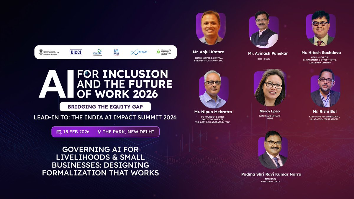 Our panel on Governing AI for Livelihoods &amp; Small Businesses explores how AI can empower small enterprises, boost formalization, and drive inclusive growth. Building sustainable livelihoods through tech innovation. 

 #IndiaAI #InclusiveAI #FutureOfWork2026 #AIForAll