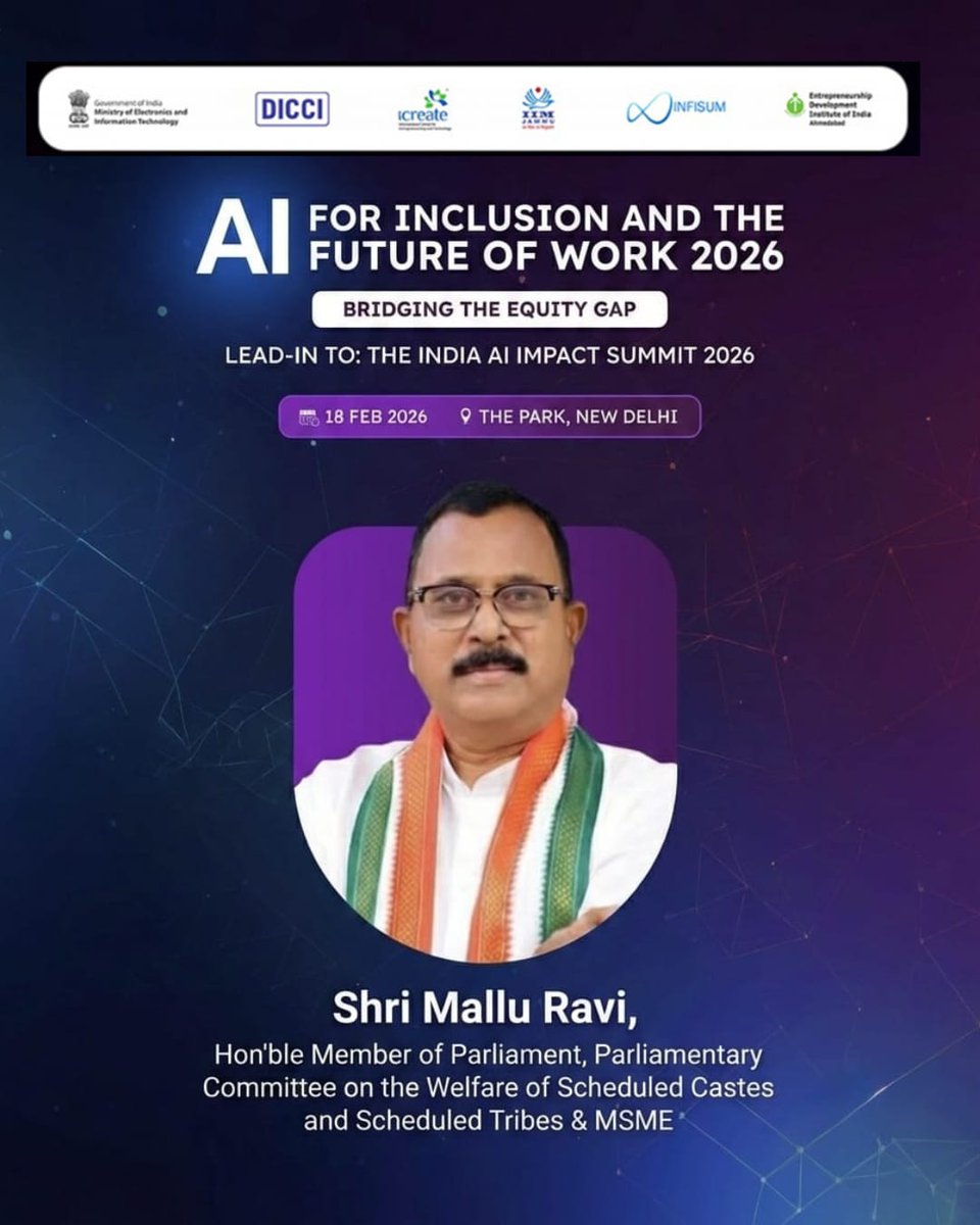 Meet our special guest, Shri Mallu Ravi, Hon’ble Member of Parliament and member of the Parliamentary Committee on the Welfare of Scheduled Castes and Scheduled Tribes &amp; MSME, bringing critical legislative perspective to the mission of equity and inclusion. 

#AIForInclusion
