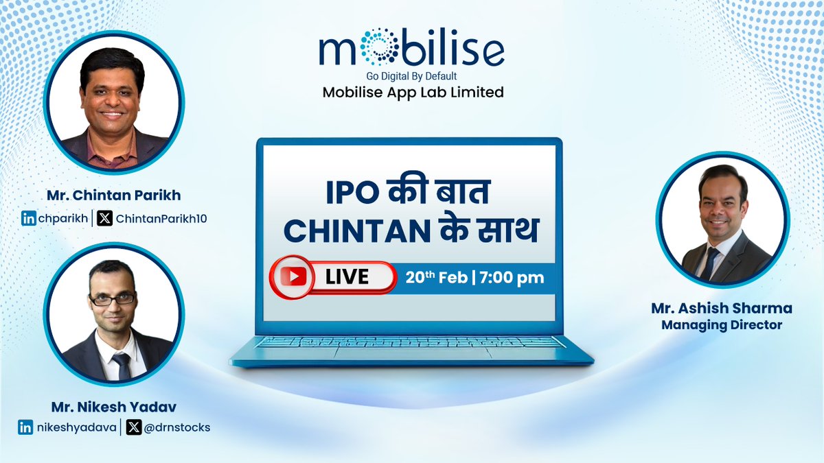 #Mobiapp #SMEIPO

📣 LIVE IPO ANALYSIS – Today at 7:00 PM 
youtube.com/watch?v=1SlvGv… 
📣Join us at 7 PM today for a detailed breakdown of the Mobilise App Lab Limited SME IPO.

We’ll cover:
📊 Financial performance &amp; margin sustainability
📈 SaaS business scalability
⚖️ Key risks