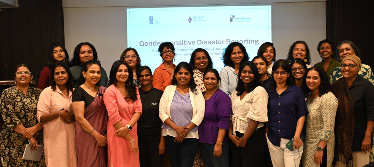 UNDPSriLanka's tweet photo. .@UNDP #SriLanka is proud to have partnered with South Asian Women in Media-Sri Lanka and the Sri Lanka Press Institute @SLPI for a capacity-building workshop on ‘Gender-sensitive Disaster Reporting’ following Cyclone Ditwah. 

Bringing together 25 dedicated journalists, the workshop focused on strengthening gender perspectives in disaster coverage, highlighting the need for ethical and inclusive journalism that empowers women and marginalized communities. 
Read more: https://t.co/dQv0IguYxc