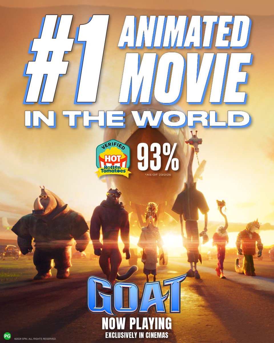Never underestimate the GOAT.

THANK YOU to the fans for helping make GOAT the #1 animated movie in the world! #GOATmovie is now playing exclusively in cinemas. Get tickets! sonypictures.com.sg/movies/goat