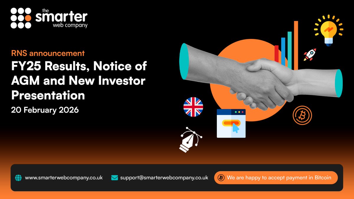 RNS Announcement: Full Year Results, Notice of AGM and New Investor Presentation

The Smarter Web Company is pleased to announce its audited full year results for the period to 31st October 2025, publication of its Annual Report and notice of Annual General Meeting, and a new
