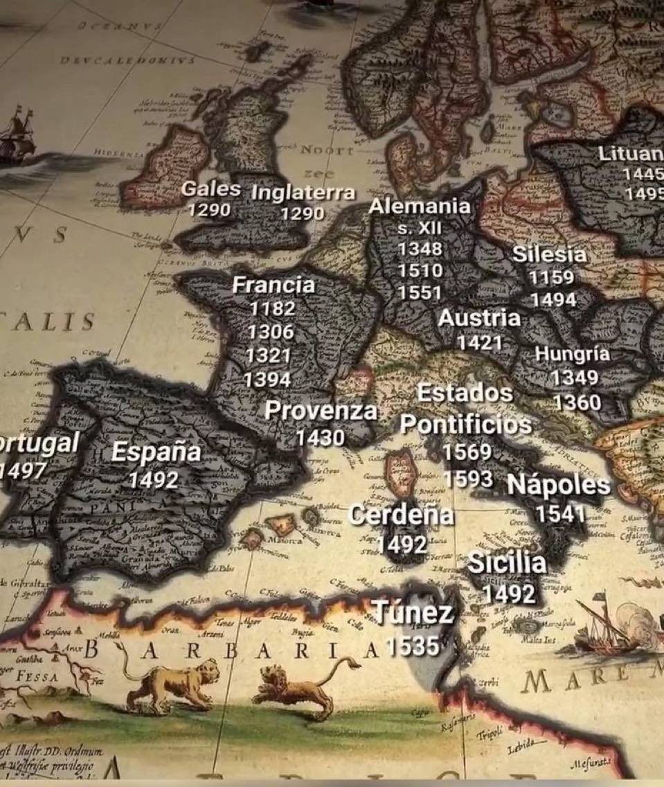 Cette carte représente les dates et pays desquels les Juifs ont été expulsés.