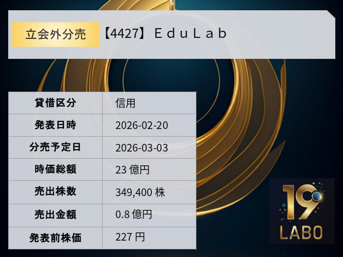 【4427】ＥｄｕＬａｂ

新規発表された分売を掲載しました

#需給投資ラボ #分売
19labo.com/oa_detail?doci…