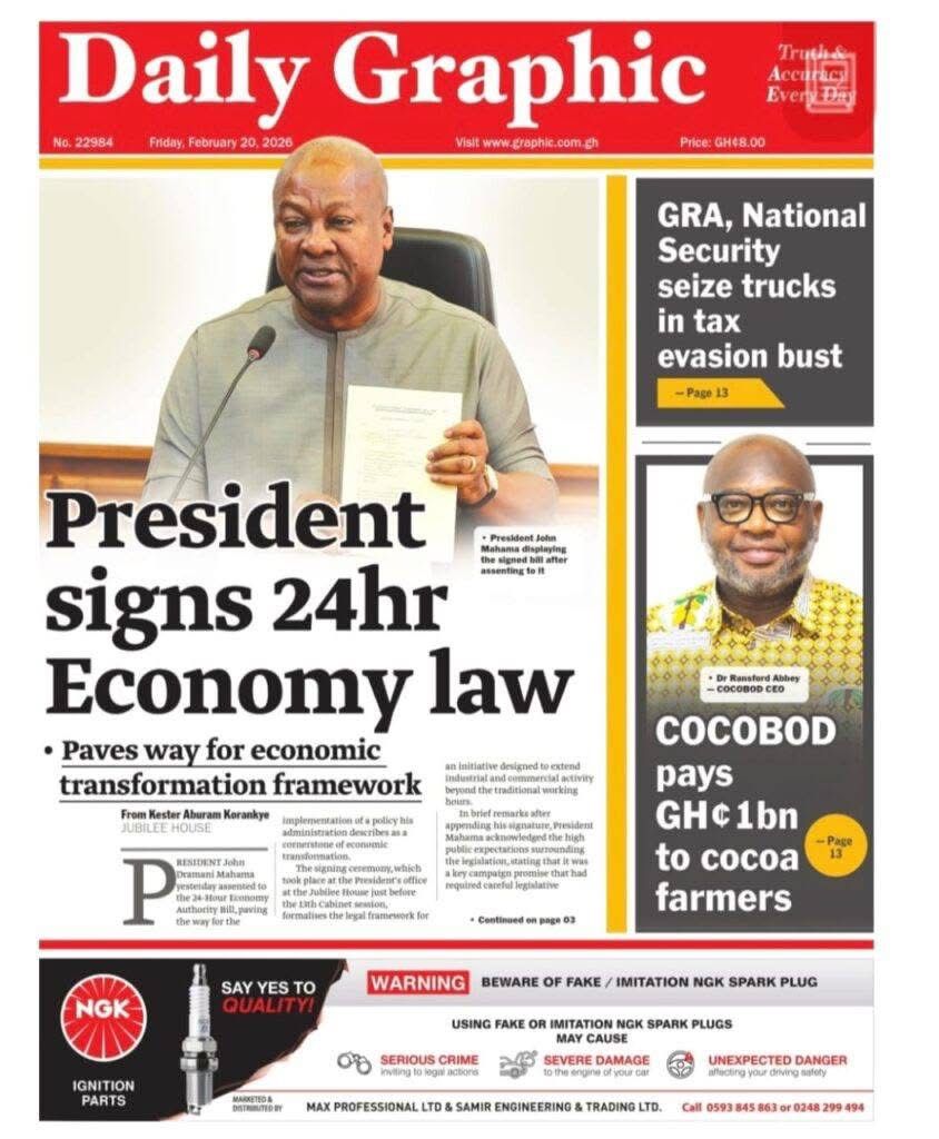 Newspaper Headlines: Friday, February 20, 2026