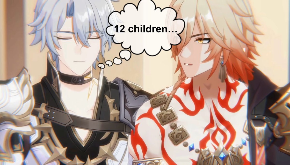#phaidei

Phainon having SEVERE baby fever and he subconsciously kept muttering how many babies he'll have with Mydeimos and everyone around him gets increasingly worried for Mydei.

Hyacine: "10 babies..."
Random NPC: "Did lord Phainon just said 15 babies with lord Mydeimos!?+