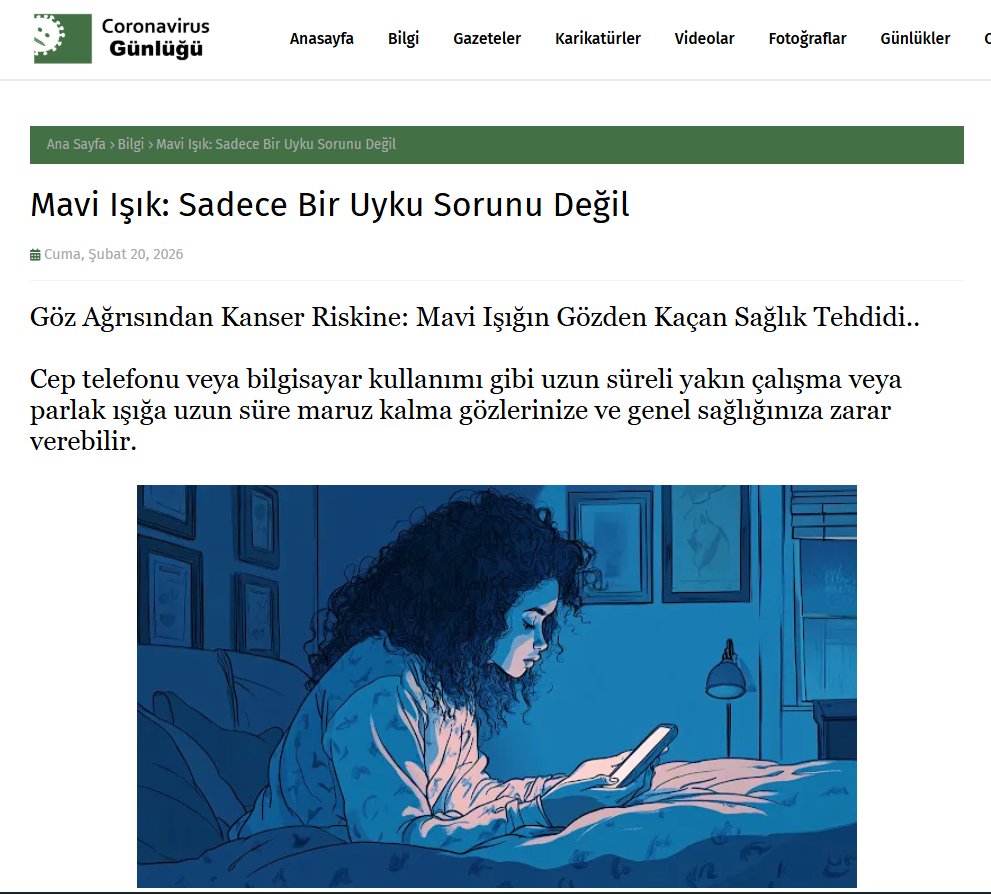 Mavi Işık: Sadece Bir #Uyku Sorunu Değil..
coronavirusgunlugu.blogspot.com/2026/02/mavi-i… 
#coronavirusgünlüğü #maviışık #akıllıtelefonlar  #uykusağlığı #uykusorunları #göz #gözsağlığı