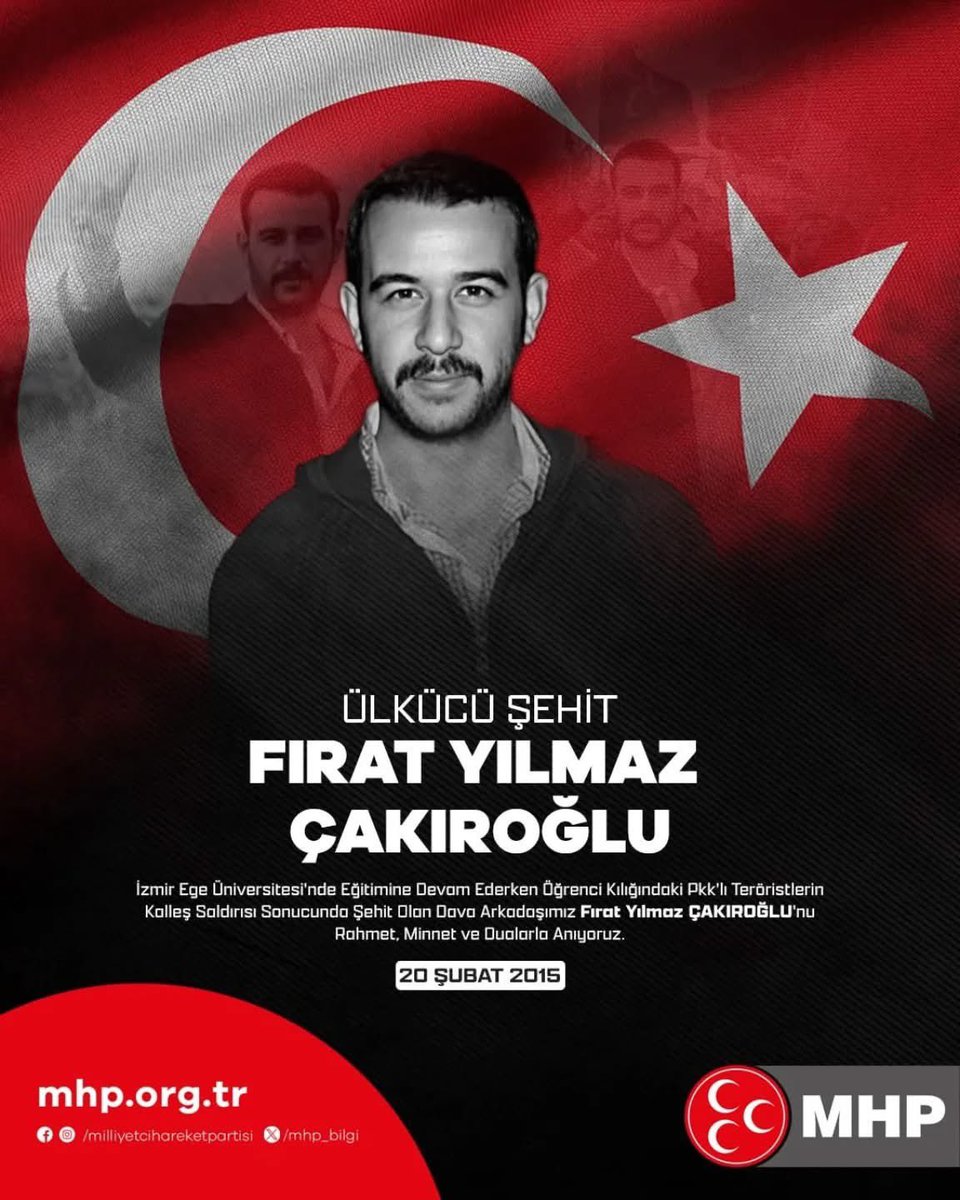 VeyselSahinMhp's tweet photo. İzmir Ege Üniversitesi'nde eğitimine devam ederken öğrenci kılığındaki Pkk'lı teröristlerin kalleş saldırısı sonucunda Şehit olan dava arkadaşımız #FıratYılmazÇakıroğlu'nu rahmet, minnet ve dualarla anıyoruz. https://t.co/fAIU1kVG9n