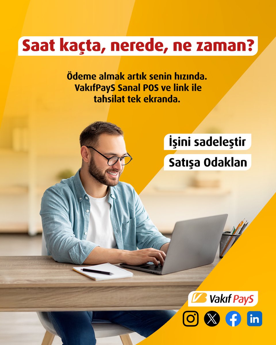 Saat kaç, nerede, ne zaman?
Ödeme almak artık senin hızında. VakıfPayS Sanal POS ve link ile tahsilat tek ekranda.

#VakıfPayS
