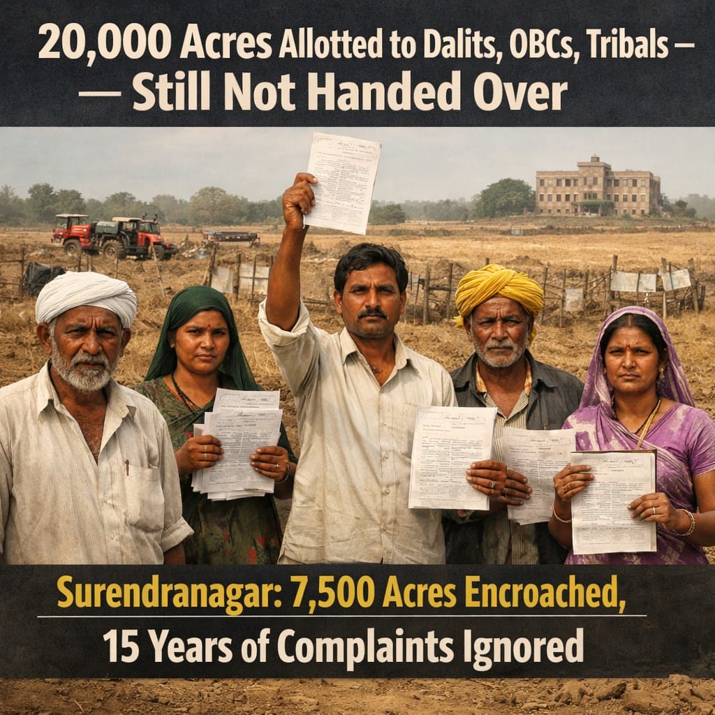 2000 Acres Allotted to Dalits, OBCs, Tribals - Still Not Handed Over
Surendranagar: 7,500 Acres Encroached, 15 Years of Complaints Ignored

#Surendranagar #Tribal #DalitLivesMatter #Justice #acres #castediscrimination