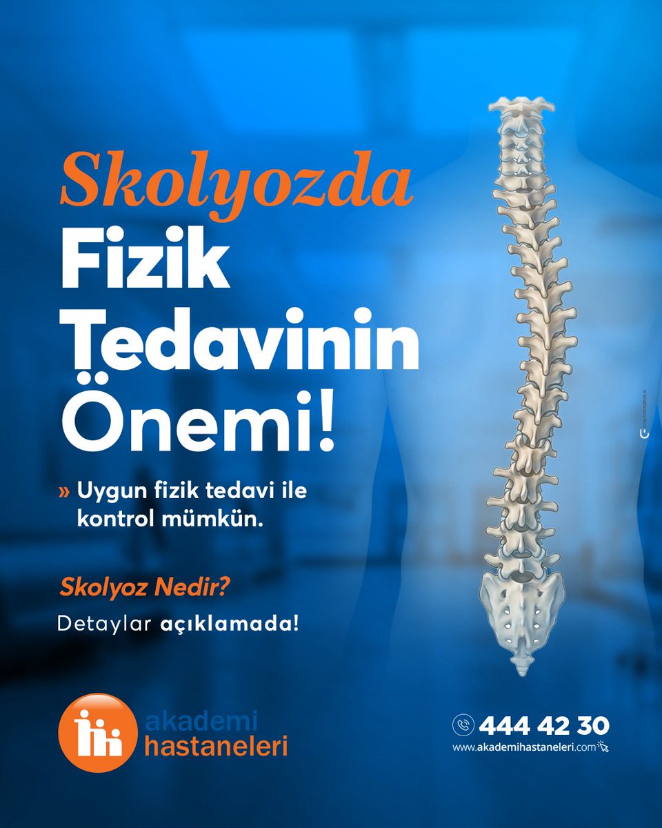 Skolyoz, omurganın yana doğru eğriliği ile karakterize bir durumdur.
Erken dönemde fark edildiğinde ilerlemesi kontrol altına alınabilir.

🔹 Düzenli takip
🔹 Kişiye özel fizik tedavi programı
🔹 Duruş ve kas dengesi çalışmaları
#akademihastaneleri