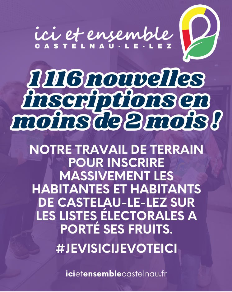 📷
📣 1116 nouvelles inscriptions en moins de 2 mois
Dont 500 sur la seule dernière semaine, c’est fou !
Notre travail de terrain pour inscrire massivement les habitantes et habitants sur les listes électorales a porté ses fruits.