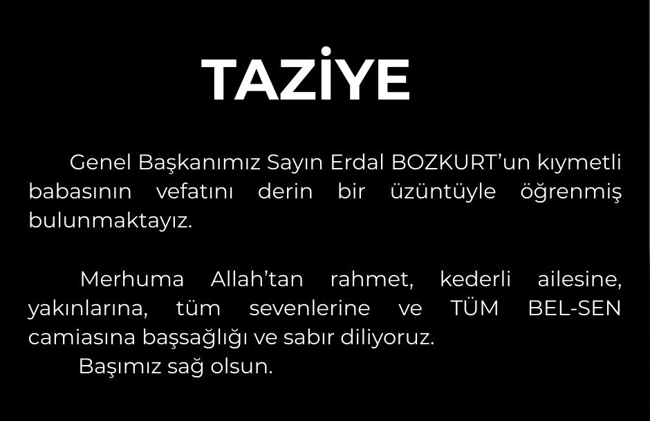 Genel Başkanımız sayın Erdal Bozkurt ve ailesine sabırlar diliyorum. <a href="/tumbelsen/">TÜM BEL-SEN</a>