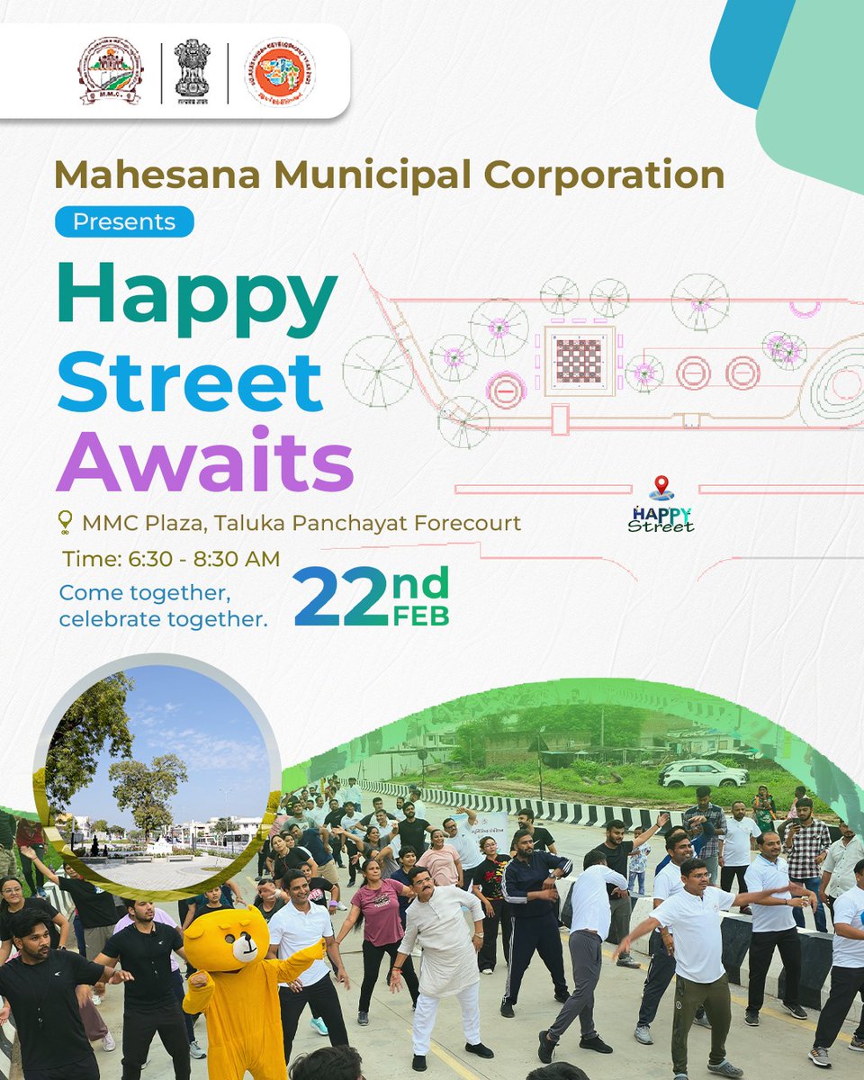 Happy Street is calling, Mahesana!

What if, just for one morning, the streets belonged to laughter instead of traffic… to dance instead of horns… to people instead of rush?

Mahesana Municipal Corporation invites you to step out, stretch, move, smile, and celebrate the joy of