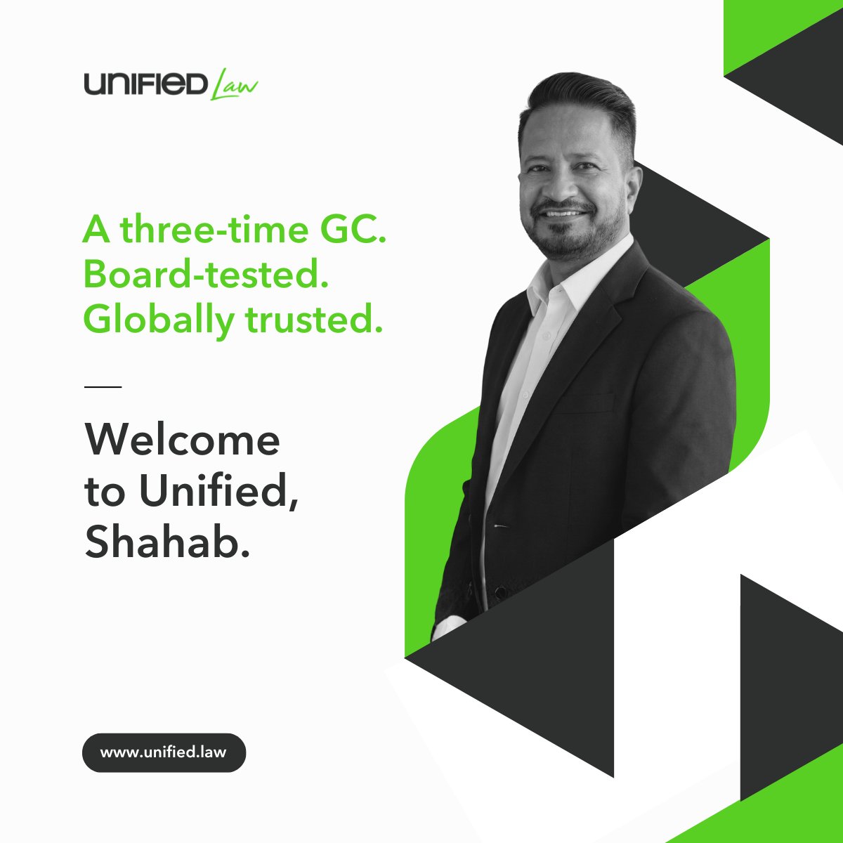 unifiedlaw's tweet photo. Shahab is the GC you bring in when the conversation shifts from “we’re growing” to “we’re accountable.”

He’s done the job. 3 times. He’s advised boards, carried enterprise risk, and led global legal teams across tech, e-commerce, and Web3 in the US, EU, APAC, and the Middle East https://t.co/5a7NrgtAXf