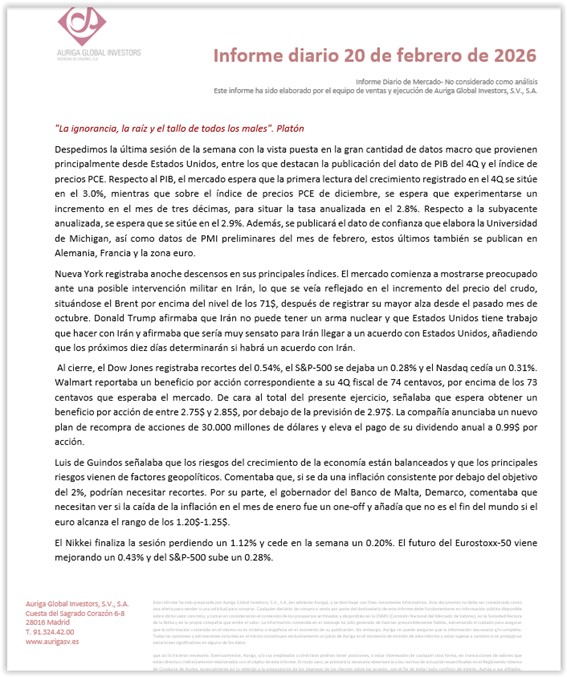#Felizfinde Informe diario Auriga 20/02/2026
