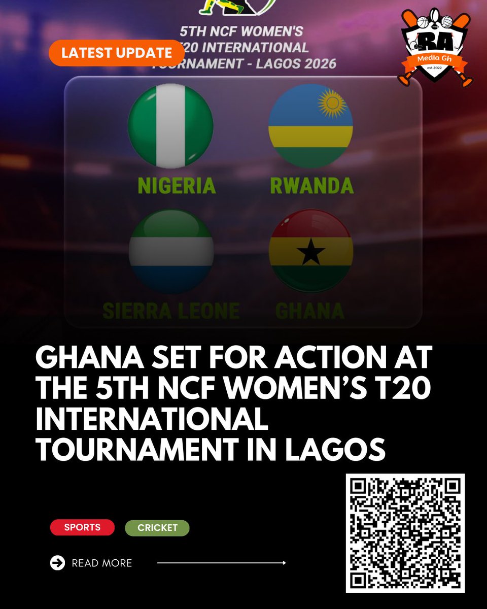 RAMediaGh's tweet photo. Ghana Set for Action at the 5th NCF Women’s T20 International Tournament in Lagos

Read More⬇️
https://t.co/01OiIk4mw3

#cricket https://t.co/9JaenvVzKp