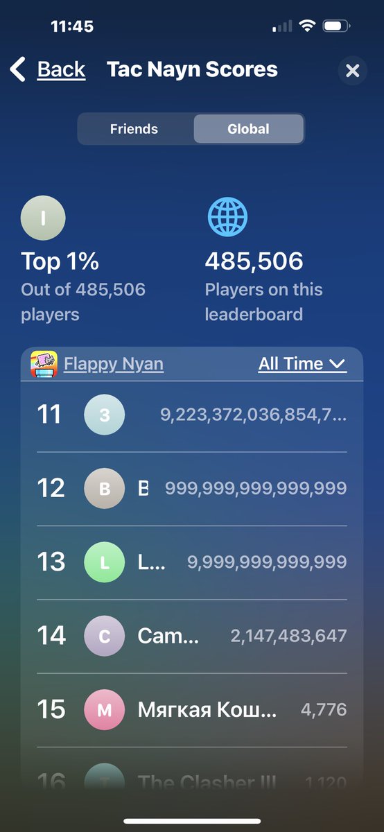 Downloaded this stupid flappy bird clone a few days ago and already got #15 world, says 29 but top 14 are cheated