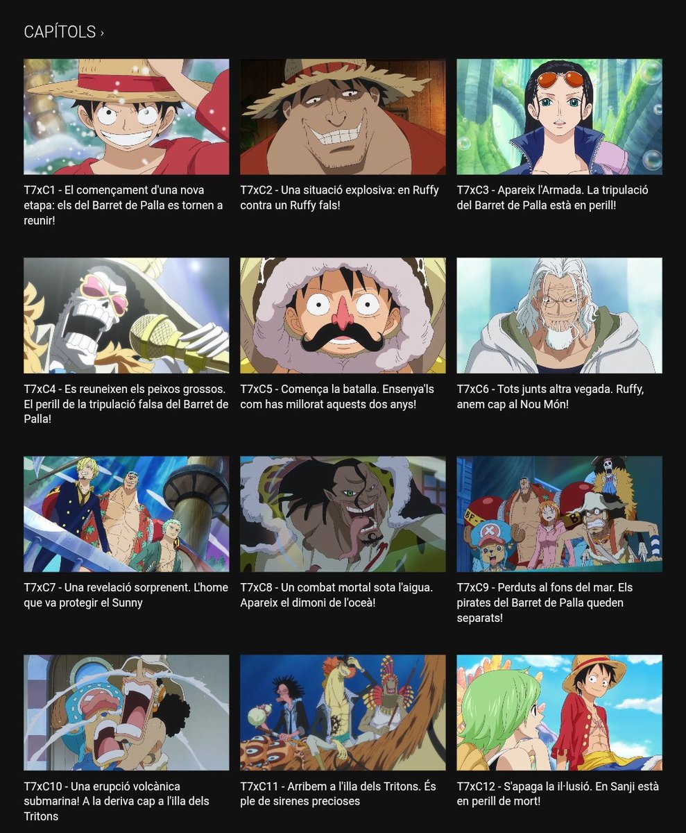 MOLTA ATENCIÓ: La plataforma 3Cat incorpora els nous episodis de 'One Piece' al seu catàleg. Després de temps d'esforços i reivindicacions, ja els tenim aquí! Feu-ne difusió i seguiu <a href="/DoblatgeCatala/">Doblatge en català</a> per conèixer totes les novetats.