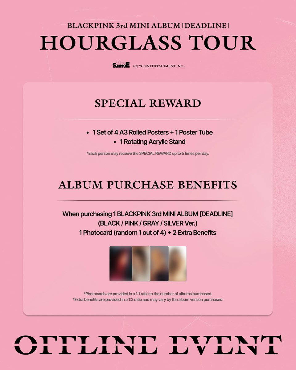 theSameE_MDShop's tweet photo. 🖤BLACKPINK 3rd MINI ALBUM [DEADLINE] HOURGLASS TOUR

📆 DATE &amp; TIME
March 1, 2026 (SUN) - March 9, 2026(MON)
10:30-20:00 (KST)

📍LOCATION
TheSameE HAPJEONG (1-2F, 6-3 Huiujeong-ro1-gil, Mapo-gu, Seoul)

#BLACKPINK #블랙핑크 #DEADLINE
#THESAMEE https://t.co/RbCLno7G5A
