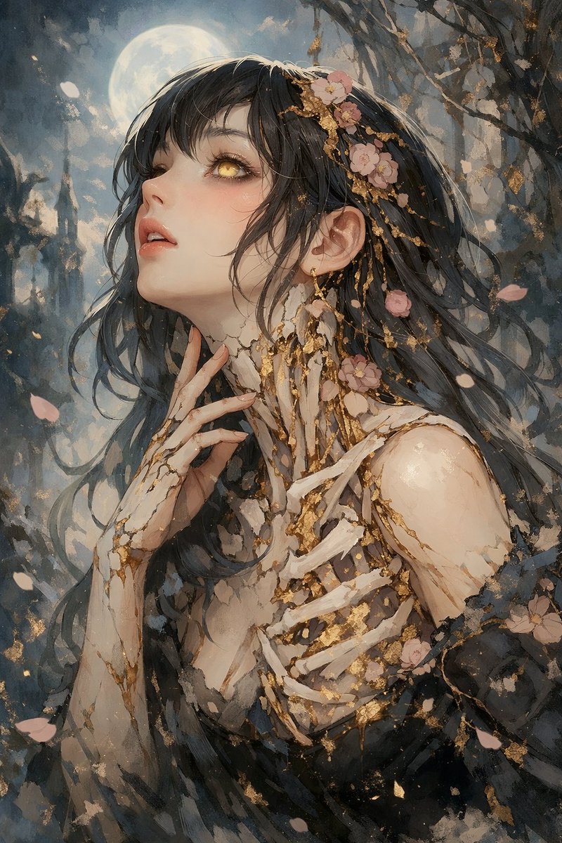 XicorTM's tweet image. Even in the darkest of nights, beauty and strength emerge, like blossoms in the wind. 🌸🌙