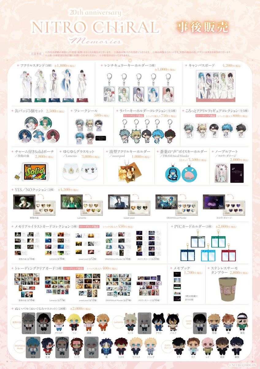 2/25(水)より 『20th anniversary NITRO CHiRAL Memories』グッズの