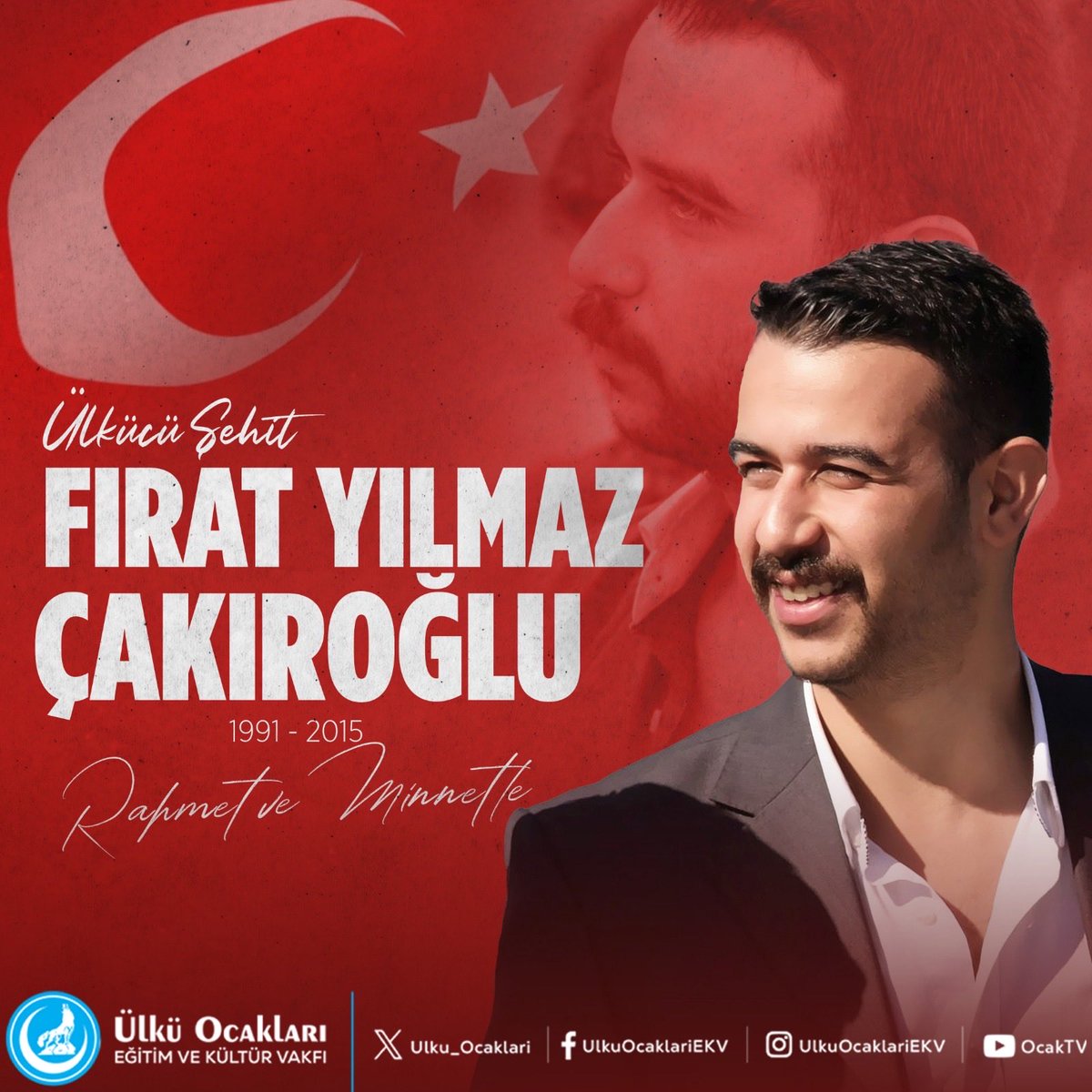 Ege Üniversitesi'nde eğitimini sürdürürken 20 Şubat 2015 tarihinde pkklı teröristler tarafından şehit edilen Ülkücü Şehidimiz #FıratYılmazÇakıroğlu’nu rahmet ve minnetle anıyoruz.

Aziz ruhu şâd, mekanı cennet olsun🇹🇷