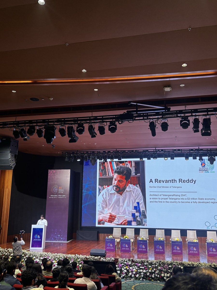 tanjorean's tweet photo. Keynote address by @revanth_anumula, @TelanganaCMO 

At the #IndiaAIImpactSummit2026 https://t.co/pw5y39NCvX
