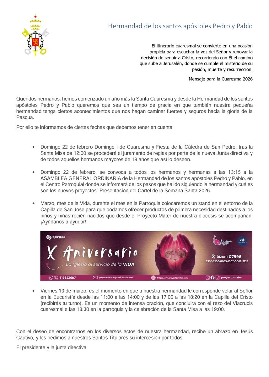 PedroyPablo2009's tweet photo. Carta a los hermanos en la Cuaresma 2026. https://t.co/39Hmm9LbTX