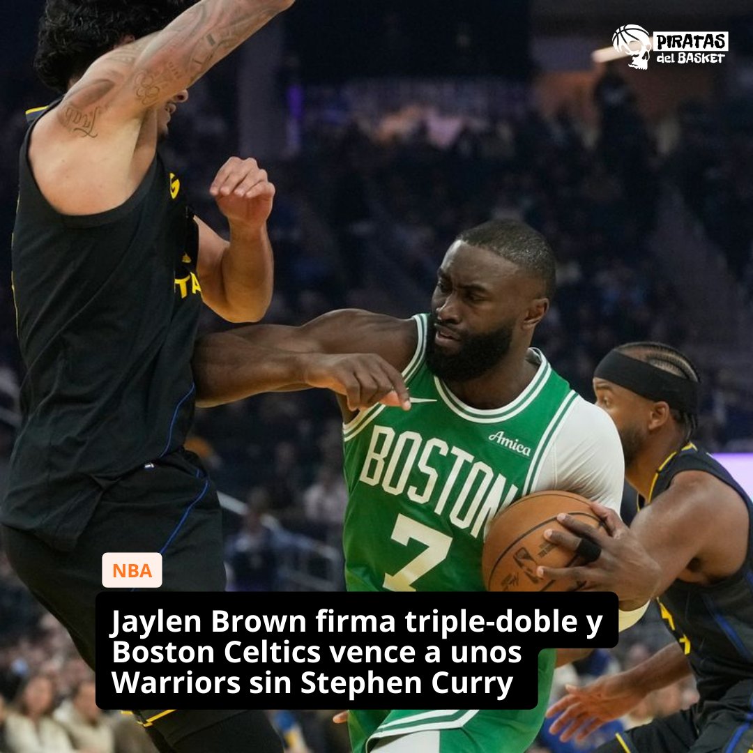 PIRATASBASKET's tweet image. 🏀 NBA

Jaylen Brown firma triple-doble (23 pts, 15 reb, 13 ast) y Boston Celtics vence 121-110 a Golden State Warriors sin Stephen Curry.
Séptima victoria en ocho partidos para Boston tras el All-Star.
👉 piratasdelbasket.net/nba-jaylen-bro…
#NBA #BostonCeltics #JaylenBrown #Warriors