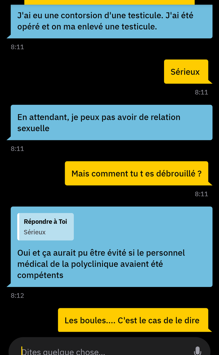 Amazingconvers1's tweet photo. Quand le mec t'explique qu'il a eu une contorsion de testicule...et que tu compatis... https://t.co/lnqKK5mCGq