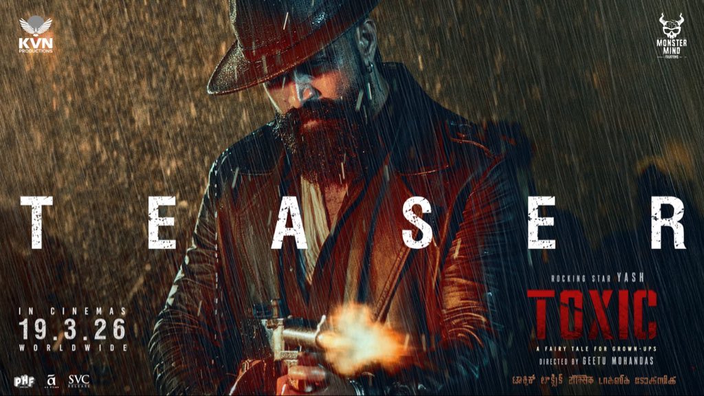 It’s gonna get insane!!! 🔥
#ToxicTeaser just raised the bar! Dark, intense &amp; absolutely mind-blowing visuals. The background score hits hard and the screen presence is on another level.

Mark the date – 19-03-2026 🖤
This one looks MASSIVE!

#ToxicTheMovie #ToxicOnMarch19th