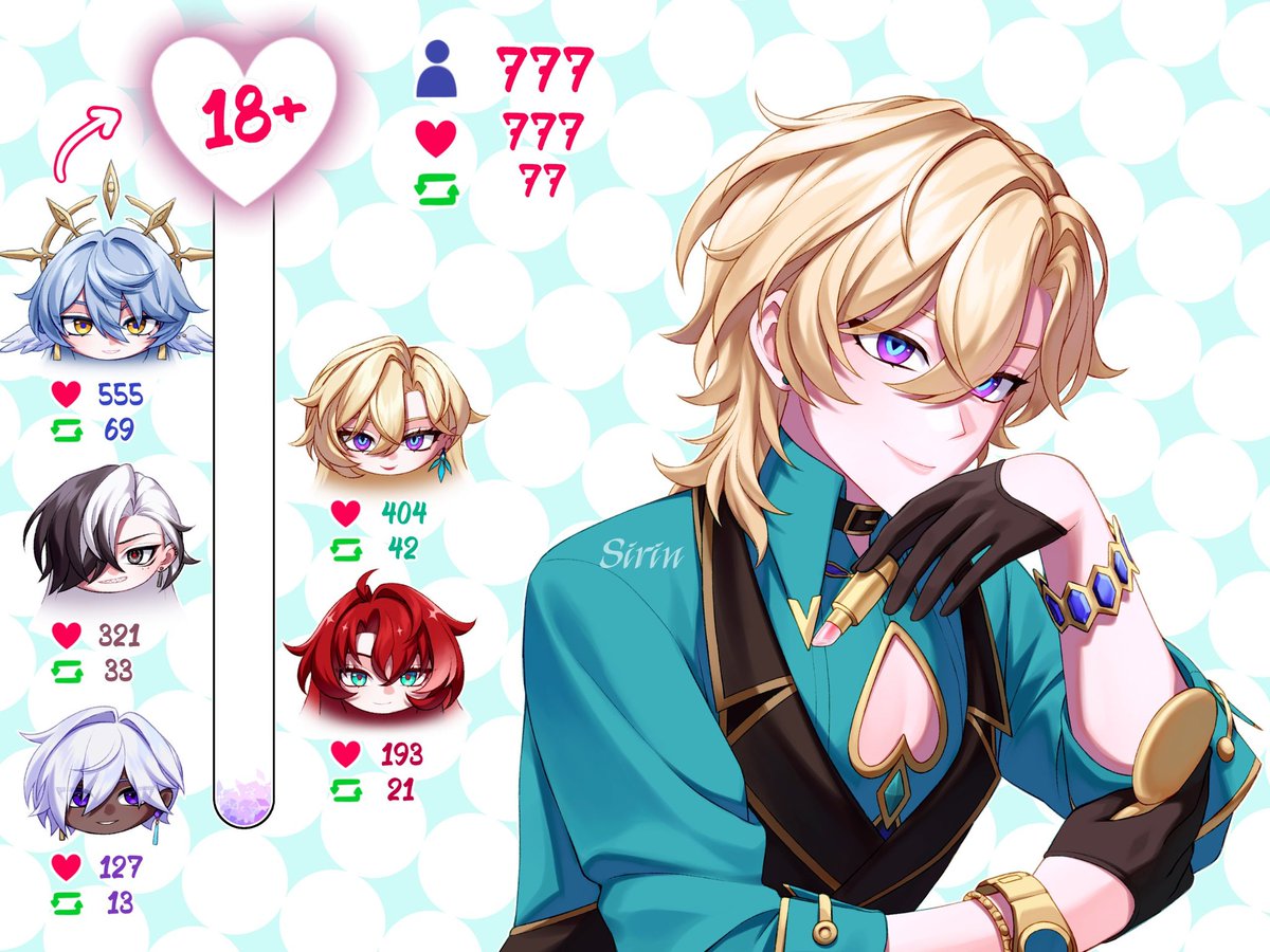 sirin_404's tweet photo. This is not the main place where I hold this event, but maybe it will go even better here🦚
#hsr #honkaistarrail #aventurine https://t.co/y0VpTaBA9F
